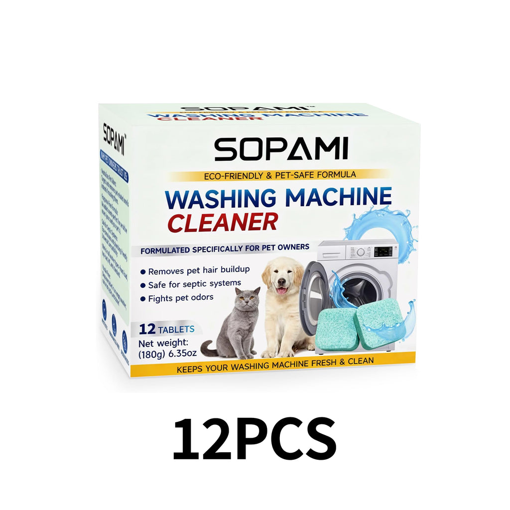 SOPAMI Washing Machine Cleaner Tablets, 12-Tablet Pack Laundry Cleaning Supplies - Pet-Safe, Eco-Friendly, Lifts Hair Buildup, Deep Cleans Grime, Neutralizes Pet Odors, Keeps Machine Fresh, Easy to Use