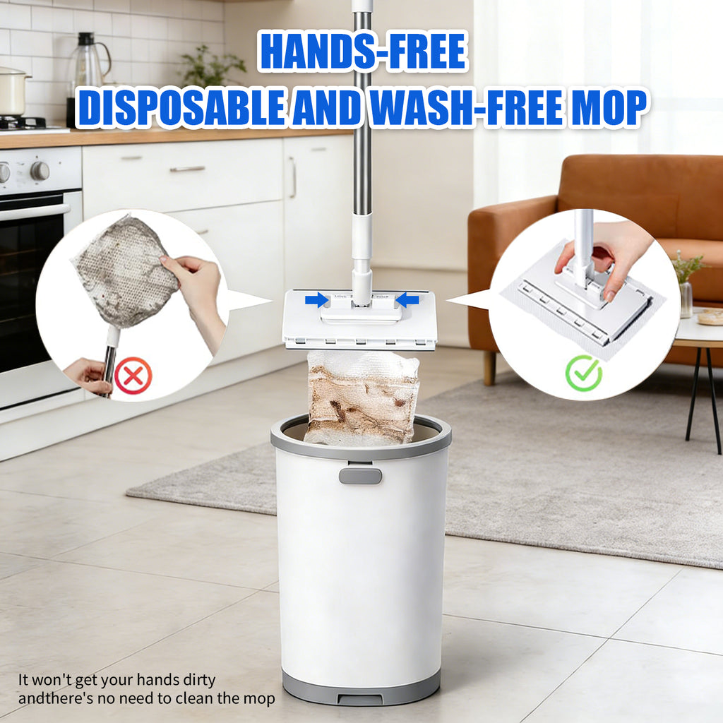 SOPAMI Retractable Disposable Flat Dust Mop with Clamp,Hands-Free & No Hand-Wash, Dry Wet Dual Use, One-ClickCloth Release, Ideal for Hardwood Floors, Tile Floors andBaseboards