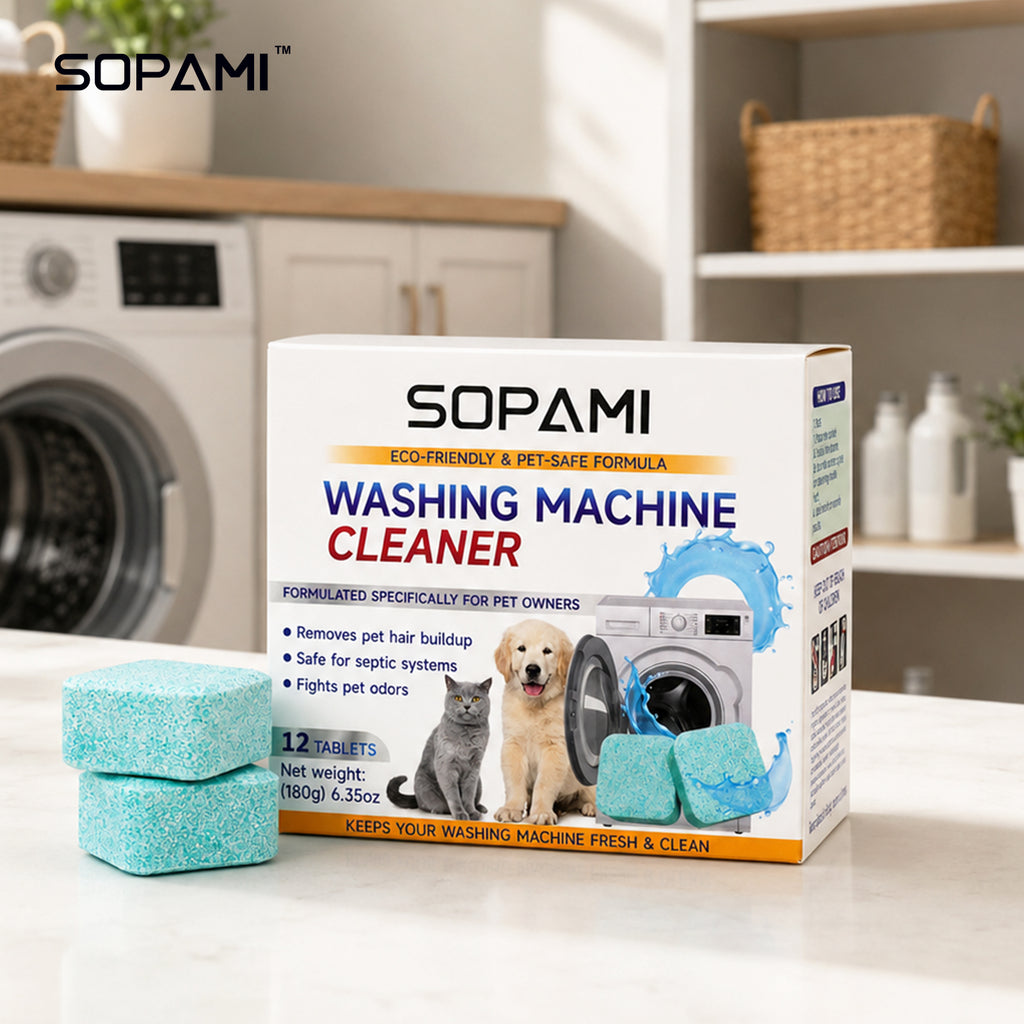 SOPAMI Washing Machine Cleaner Tablets, 12-Tablet Pack Laundry Cleaning Supplies - Pet-Safe, Eco-Friendly, Lifts Hair Buildup, Deep Cleans Grime, Neutralizes Pet Odors, Keeps Machine Fresh, Easy to Use