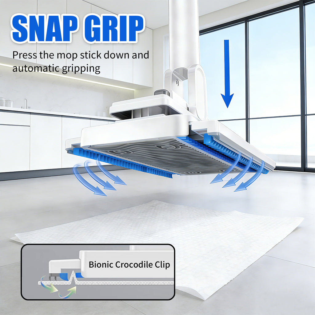 SOPAMI Retractable Disposable Flat Dust Mop with Clamp,Hands-Free & No Hand-Wash, Dry Wet Dual Use, One-ClickCloth Release, Ideal for Hardwood Floors, Tile Floors andBaseboards