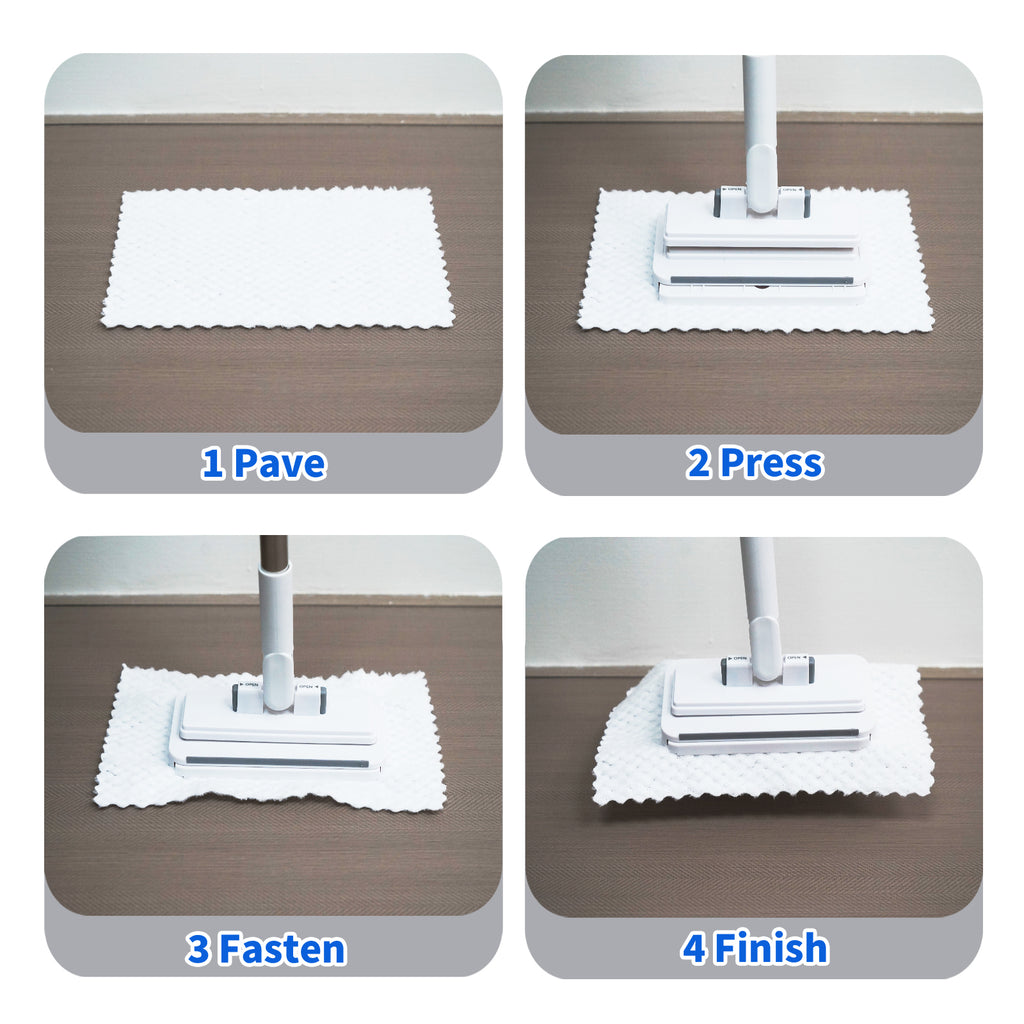 SOPAMI Retractable Disposable Flat Dust Mop with Clamp,Hands-Free & No Hand-Wash, Dry Wet Dual Use, One-ClickCloth Release, Ideal for Hardwood Floors, Tile Floors andBaseboards
