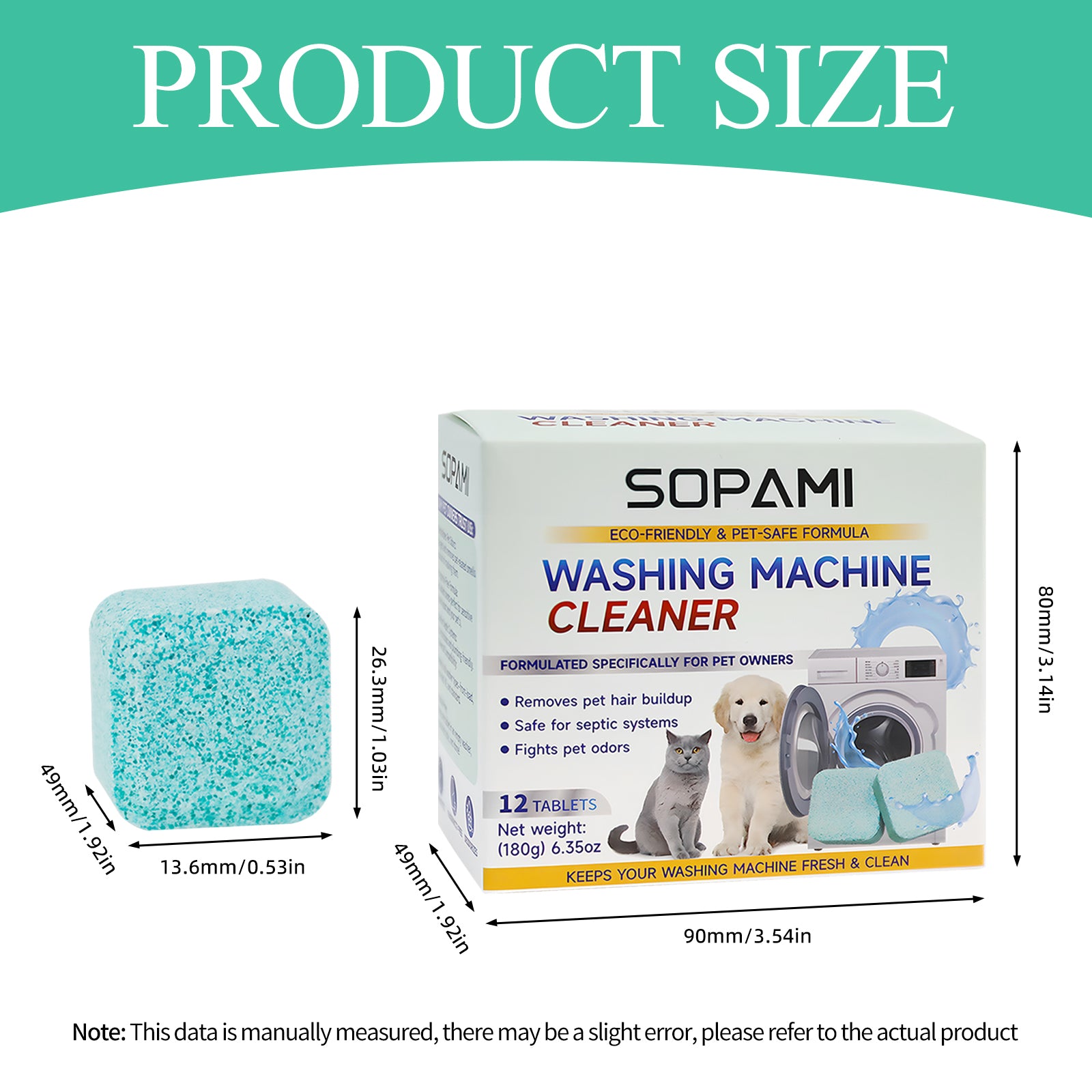 SOPAMI Washing Machine Cleaner Tablets, 12-Tablet Pack Laundry Cleaning Supplies - Pet-Safe, Eco-Friendly, Lifts Hair Buildup, Deep Cleans Grime, Neutralizes Pet Odors, Keeps Machine Fresh, Easy to Use